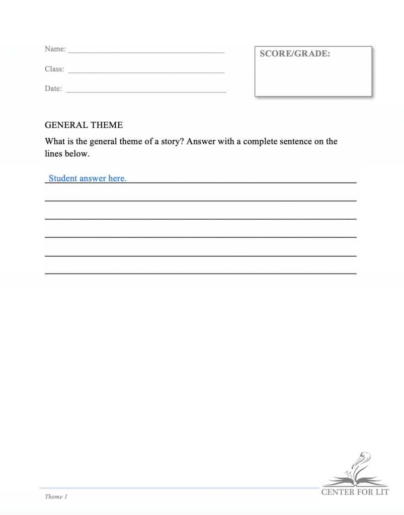preview of assignment template for defining a general theme