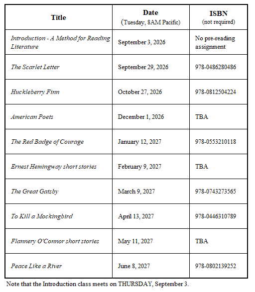 american literature discussion schedule