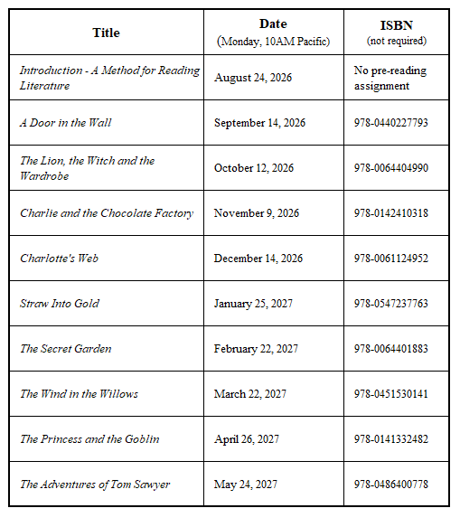 elementary literature discussion schedule