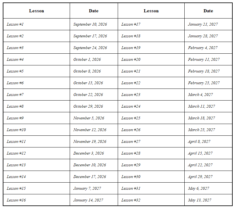 elementary literature writing course schedule
